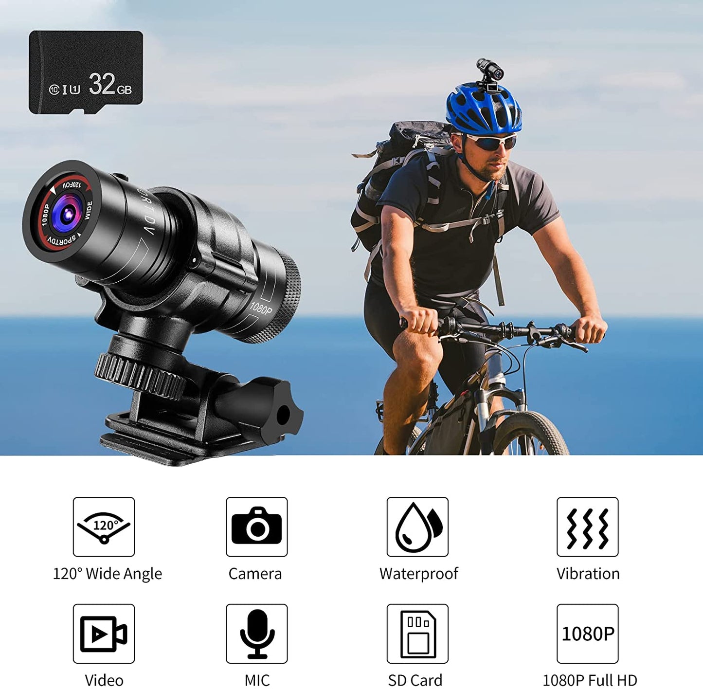 Redefining Motorbike Safety: Waterproof 1080p Dash Cam with 120° Wide Angle, Vibration Resistance, Video and Audio Capture, Mic, and SD Card – Ready for the Road.