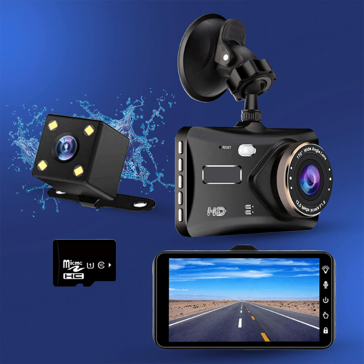 Top-rated Dash Cam & Rear Camera combo: Complete road coverage for safer, more confident driving with an SD Card Included