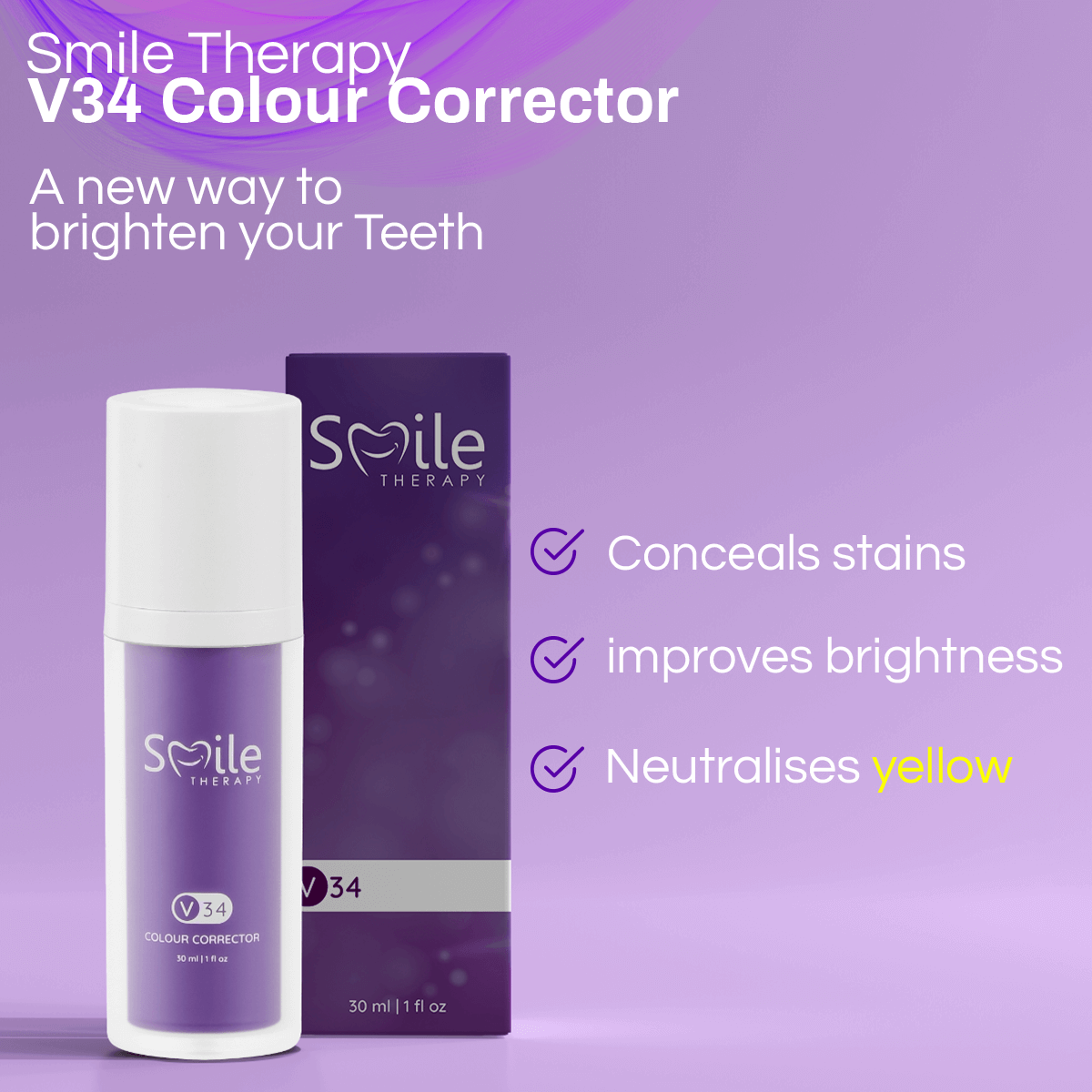 V34 Colour Corrector | Purple Teeth Whitening Toothpaste | Advanced Stain Removal - Smile Therapy