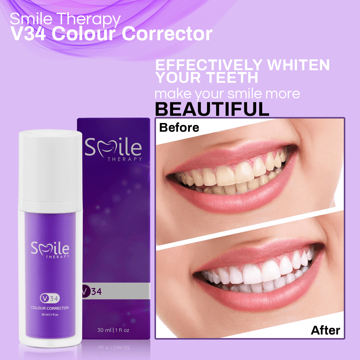 V34 Colour Corrector | Purple Teeth Whitening Toothpaste | Advanced Stain Removal - Smile Therapy