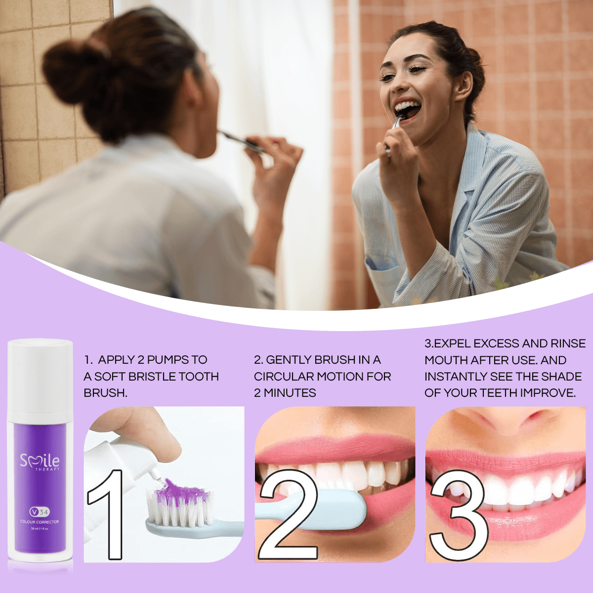 V34 Colour Corrector | Purple Teeth Whitening Toothpaste | Advanced Stain Removal - Smile Therapy