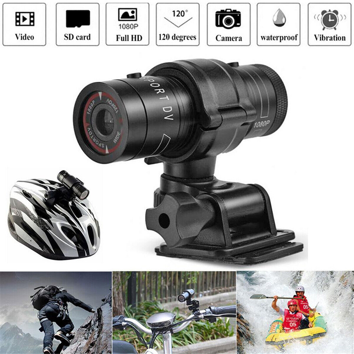 Capture Adventure: Full HD Video Recording with Waterproof, Vibration-Resistant Dash Cam Action. 120° Wide Angle, Camera, and SD Card Included.